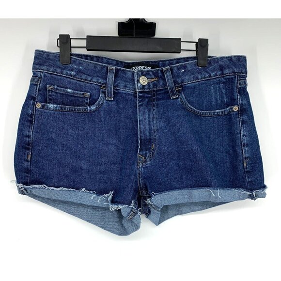 Express Pants - Express Denim Shorts Relaxed Low Rise Shortie Blue Jean Cuffed